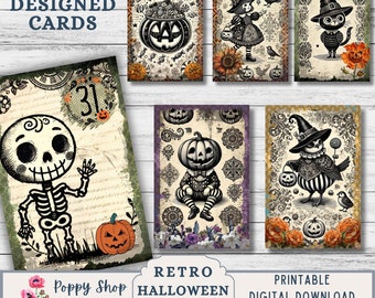 Retro Halloween, Journal Cards, Halloween Collage Sheet, Retro Halloween, Scrapbook, Vintage Halloween, Halloween Printable, Ephemera, Craft
