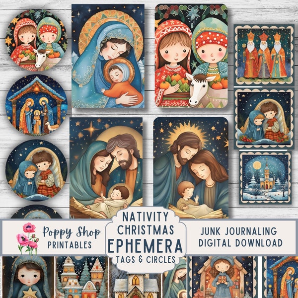 Christmas Nativity Ephemera, Collage Sheet, Gift Tags, Cards, Nativity, Baby Jesus, Junk Journal,  Religious Christmas, Printable, Download