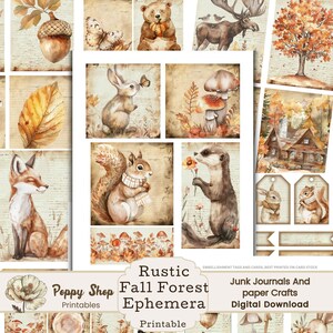 Natur Ephemera, Herbst Ephemera, Waldtiere, Junk Journal, rustikal, Wald, Junk Journal, bedruckbare Ephemera, Papiermodelle, Ephemera Pack
