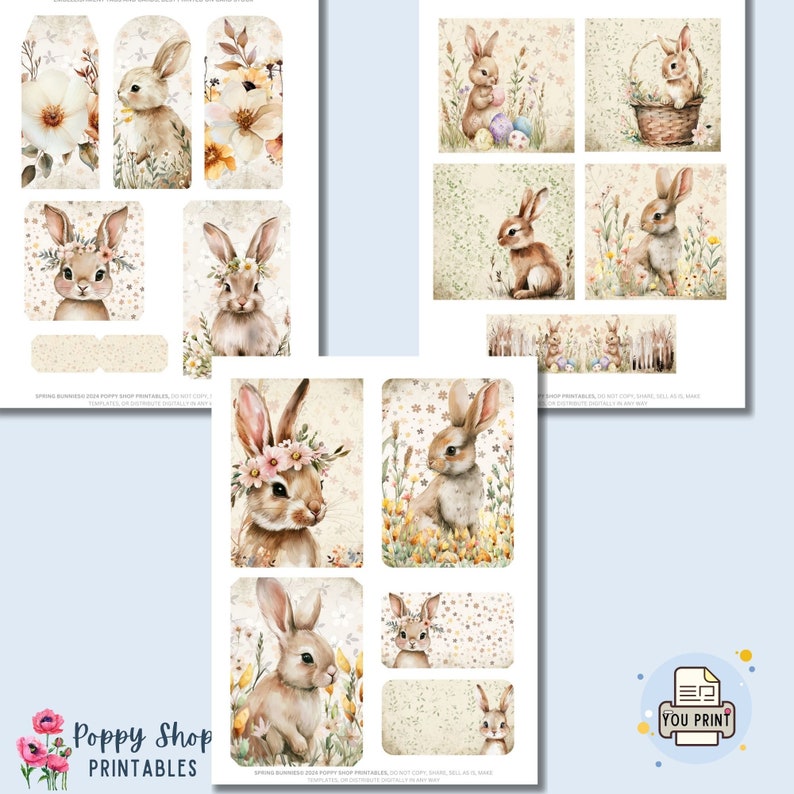 Bunny Rabbit Ephemera, Junk Journal Kit, Spring, Easter, Bunnies, Rabbit, Vintage, Junk Journal Printable, Ephemera, Junk Journal, Digi Kit image 6