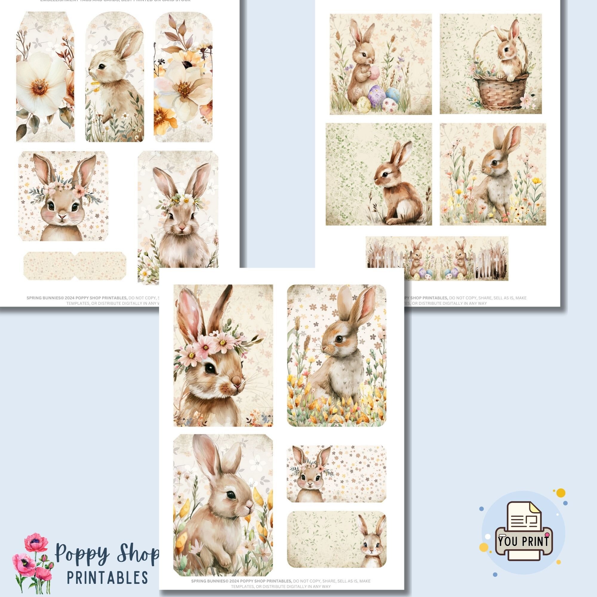 Bunny Rabbit Ephemera Junk Journal Kit, Vintage Spring, Easter Bunnies ...