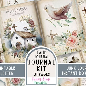 Kit de carnet Faith, chrétien, journal de prière, pages de journal, Faith Ephemera, imprimable, créations en papier, Bible, scrapbooking, téléchargement numérique