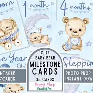 Cartes anniversaire bébé garçon, imprimables cartes étape étape mensuelles, cadeau bébé, nouvelle maman, baby shower, cadeau, bébé garçon, numérique