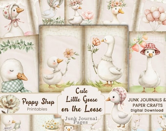Baby Goose Junk Journal Pages, Cottagecore Duck  Printable, Instant Download