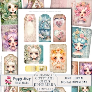Cottage Girls Ephemera, Junk Journal Kit, Whimsical, Colorful, Girls, Cottage, Floral, Whimsical  Journal, Ephemera, Printable, Download
