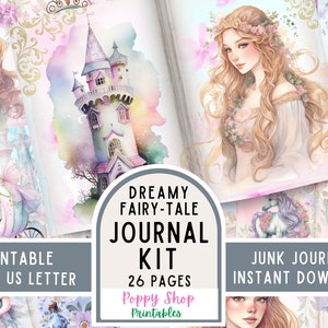 Märchen, Junk Journal Kit, Pastell, Märchen Journal Seiten, Junk Journal, Prinzessin, Einhorn, Printable, Scrapbook, digitaler Download