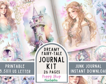 Fairy Tale, Junk Journal Kit, Pastel, Fairy Tale Journal Pages, Junk Journal, Princess, Unicorn, Printable, Scrapbook, Digital Download