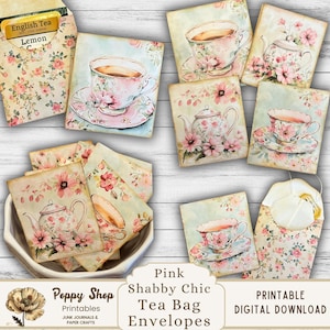 Teebeutelumschläge, Shabby Chic Teebeutel-Umschläge, Teeparty druckbare, Junk Journal, Happy Mail, Teegeschenke, viktorianischer Tee, Brauttee, Gefallen