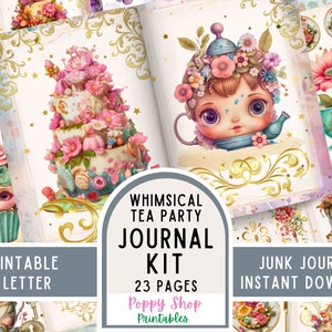 Tea Party Junk Journal, Whimsical, Junk Journal Kit, Printable, Journal Pages, Doll, Cupcake, Scrapbook, Ephemera, Craft, Instant Download
