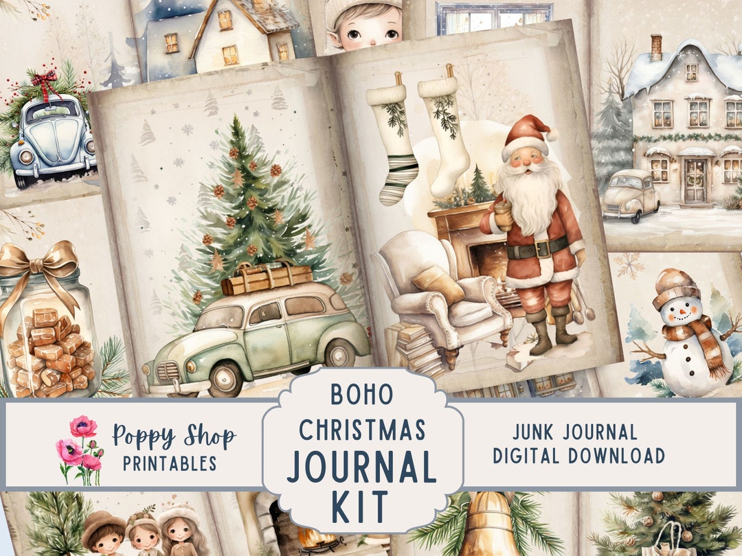 Christmas Boho Junk Journal Pages and Ephemera Kit Printable - Etsy