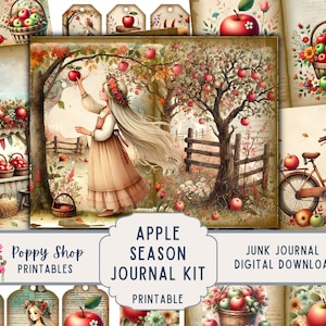 Apple Junk Journal, Fall Junk Journal, Autumn, Apples, Junk Journal Kit, Fall, Ephemera, Printable, Collage Paper, Digital, Printable
