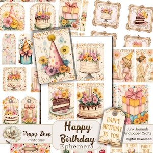 Éphémères d'anniversaire, joyeux anniversaire, imprimable, carte d'anniversaire, journal indésirable d'anniversaire, éphémères de fête, kit de journal indésirable, éphémères, album de scrapbooking