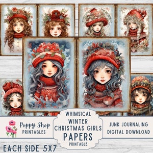 Whimsical Winter Girls Junk Journal, Christmas, Winter,  Digital Collage, Digital Papers, Winter Journal, Printable, Journal Pages, Download