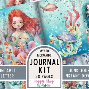 Mermaid Junk Journal Kit, Mermaid Printable Junk Journal, Printable, Journal Pages, Mermaid, Ephemera, Scrapbook, Octopus, Instant Download
