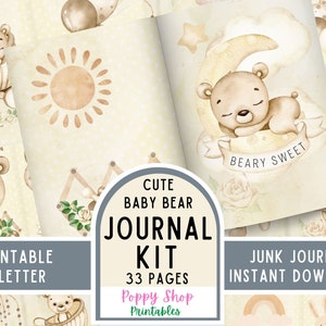 Junk Journal Kit, Baby Book, Teddy Bear, Boho, Vintage, Neutral, Printable, Journal Kit, Printable Baby Journal, DIY Craft, Instant Download