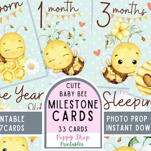 Cartões de marcos Baby Bee, cartões de marcos de bebês para impressão, cartões de marcos mensais, presente de bebê, nova mãe, chá de bebê, presente, menino, digital