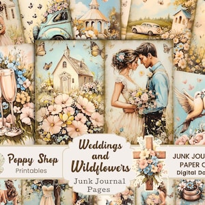 Journal de mariage indésirable, page de journal de mariage bohème, mariage de fleurs sauvages, mariage imprimable, éphémères, jeunes mariés, éphémères, cadeau de mariée