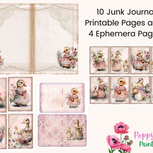 Ducks Junk Journal Kit, Vintage, Ducks in Dresses, Journal Pages, Junk Journal, Shabby, Ducks Ephemera, Cute, Printable, Scrapbook, Download image 3