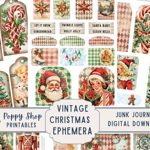 Christmas Ephemera, Vintage, Retro, Junk Journal, Holiday Ephemera, Santa, Christmas Printable, Scrapbook, ATC Card, Digital Download