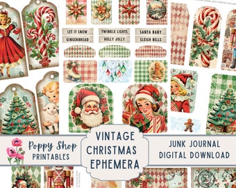 Christmas Ephemera, Vintage, Retro, Junk Journal, Holiday Ephemera, Santa, Christmas Printable, Scrapbook, ATC Card, Digital Download