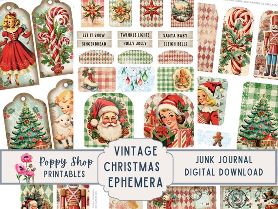 Christmas Ephemera, Vintage, Retro, Junk Journal, Holiday Ephemera, Santa, Christmas Printable, Scrapbook, ATC Card, Digital Download