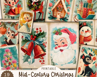 Mid Century Christmas Junk Journal Pages | Retro Vintage Holiday Kit | 19 Digital Paper Craft Scrapbook Sheets Printable