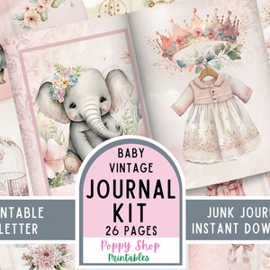 Junk Journal Kit, babymeisje, babyboek, babydagboek, vintage babymeisje, afdrukbaar, dagboekkit, afdrukbaar babyboek, direct downloaden, boho