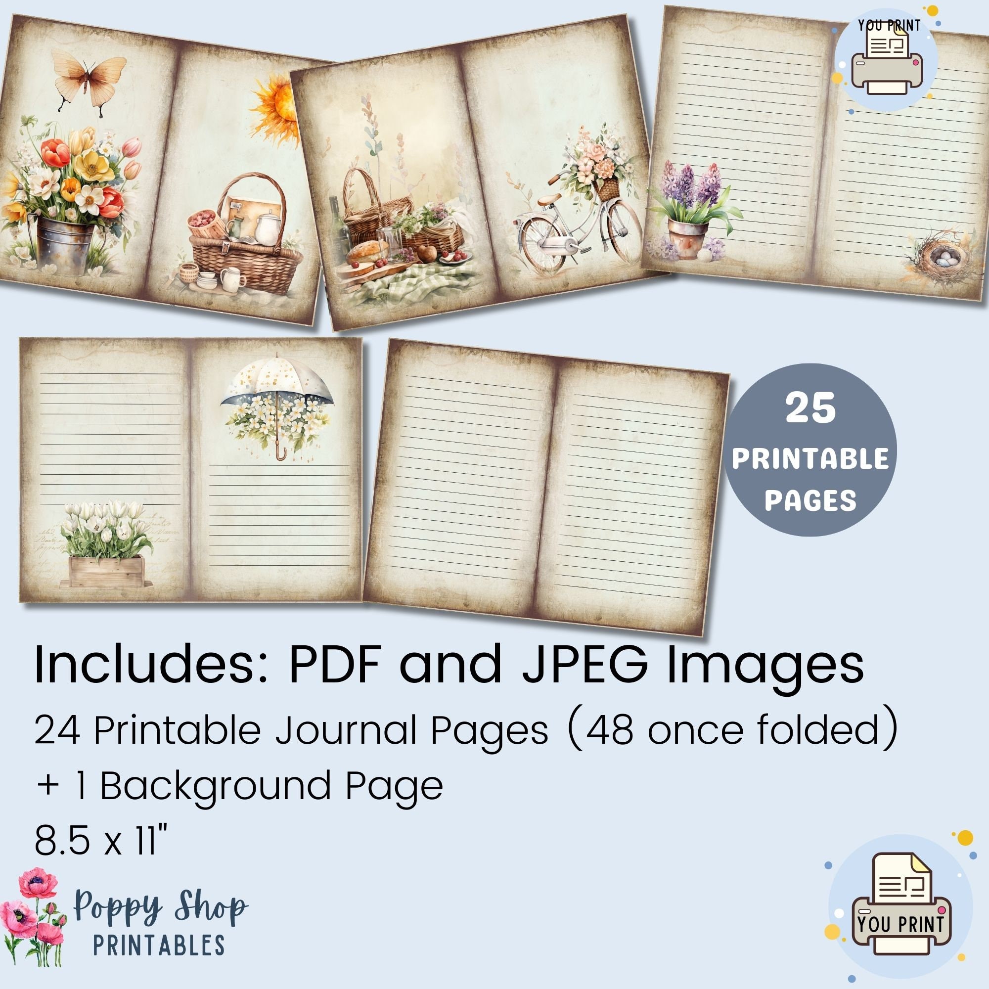 Spring Flowers Junk Journal Pages, Tulips, Journaling Printable Kit ...