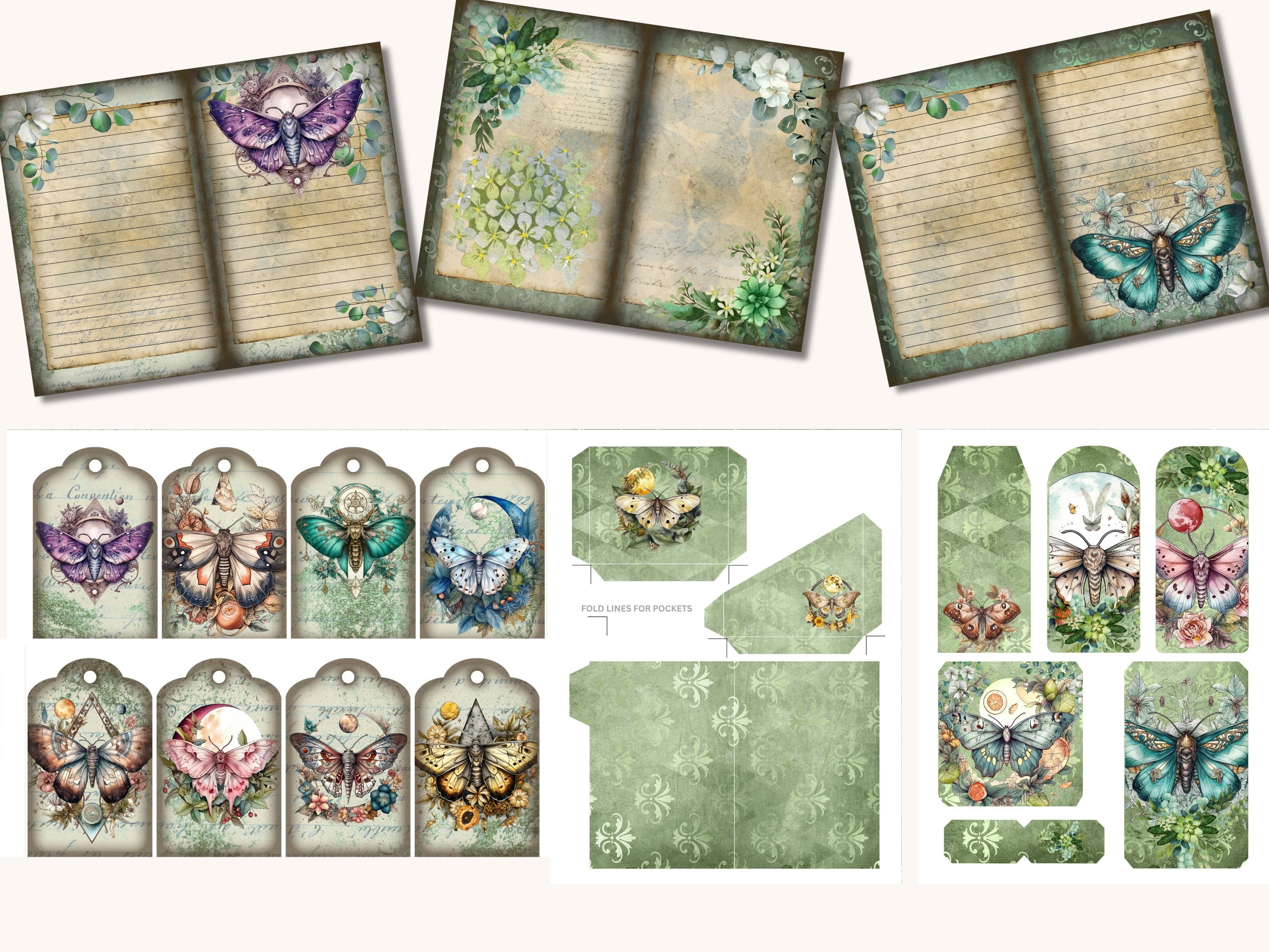 Moth Journal Moth Junk Journal Kit, Vintage, Mystical, Moth, Journal Pages, Junk ...