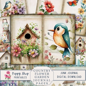 Junk Journal Kit, Flower Garden, Bird Junk  Journal, Pages, Garden Junk Journal, Whimsical, Junk Journal Printable, Collage Sheet, Download