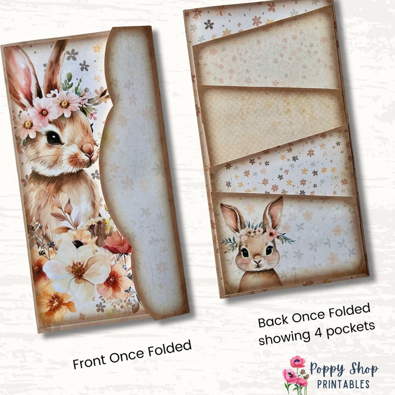 Bunny Junk Journal Printable Folio, Easter, Boho, Rabbit, Folding Pocket Folder, Vintage, Folio, Journal Ephemera, Printable, Digi Download image 4