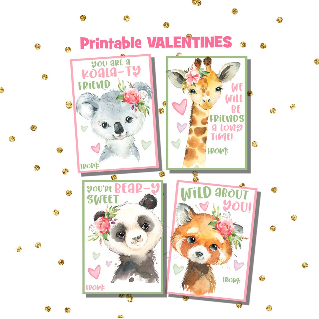 Zoo Animals Valentines Day Cards, Valentine, Printable, Giraffe, Panda ...
