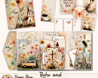 Christian Folio Kit – Faith-Based Printable Junk Journal Folio, Boho Bible Ephemera, Scripture Journal Pages, Bible Study Craft