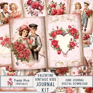Valentine Junk Journal Kit, Vintage, Kids, Romantic, Couple, Junk Journal, Valentines Day, Printable, ATC, Journal Pages, Digital Download
