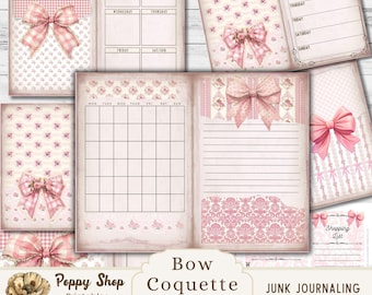 Pink Coquette Planner Kit, Planner, Pink, Monthly Printable, Month, Weekly, Calendar, Printable Planner Page, Junk Journal planner, Shabby