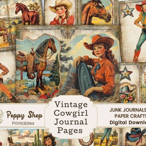 Cowgirl Junk Journal, Vintage cowgirl, Western, Country, Junk Journal, Horse, Journal Kit, Cowgirl, Ephemera, Printable, Collage, Digital