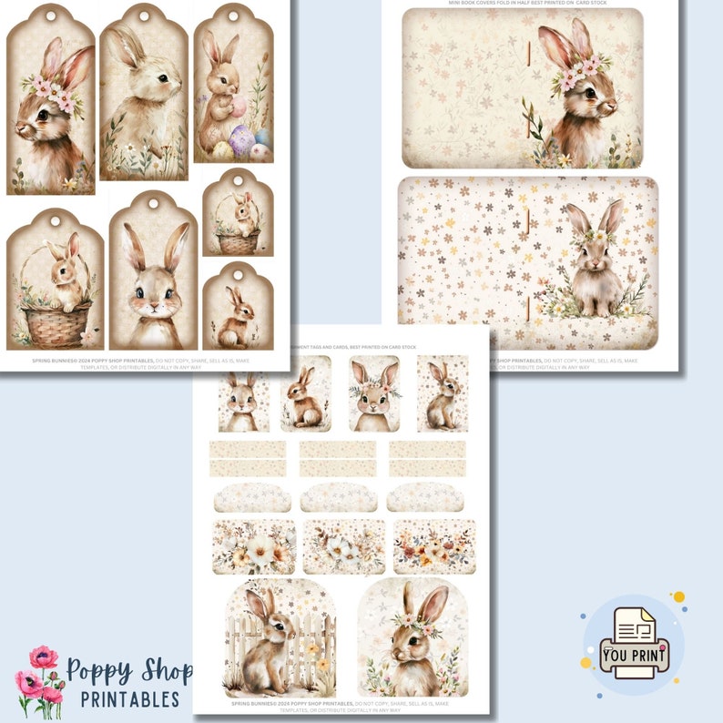 Bunny Rabbit Ephemera Junk Journal Kit, Vintage Spring, Easter Bunnies ...