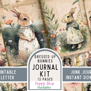 Bunny Junk Journal Kit, Vintage Hase, Kaninchen, Kaninchen, Journal Seiten, Junk Journal, Kaninchen Ephemera, Printable, Scrapbook, Download