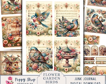 Bird Ephemera, Flowers, Garden, Vintage Birds, Junk Journal Kit, Printable, Ephemera, Digital Collage, Junk Journal Printable, Digital Kit