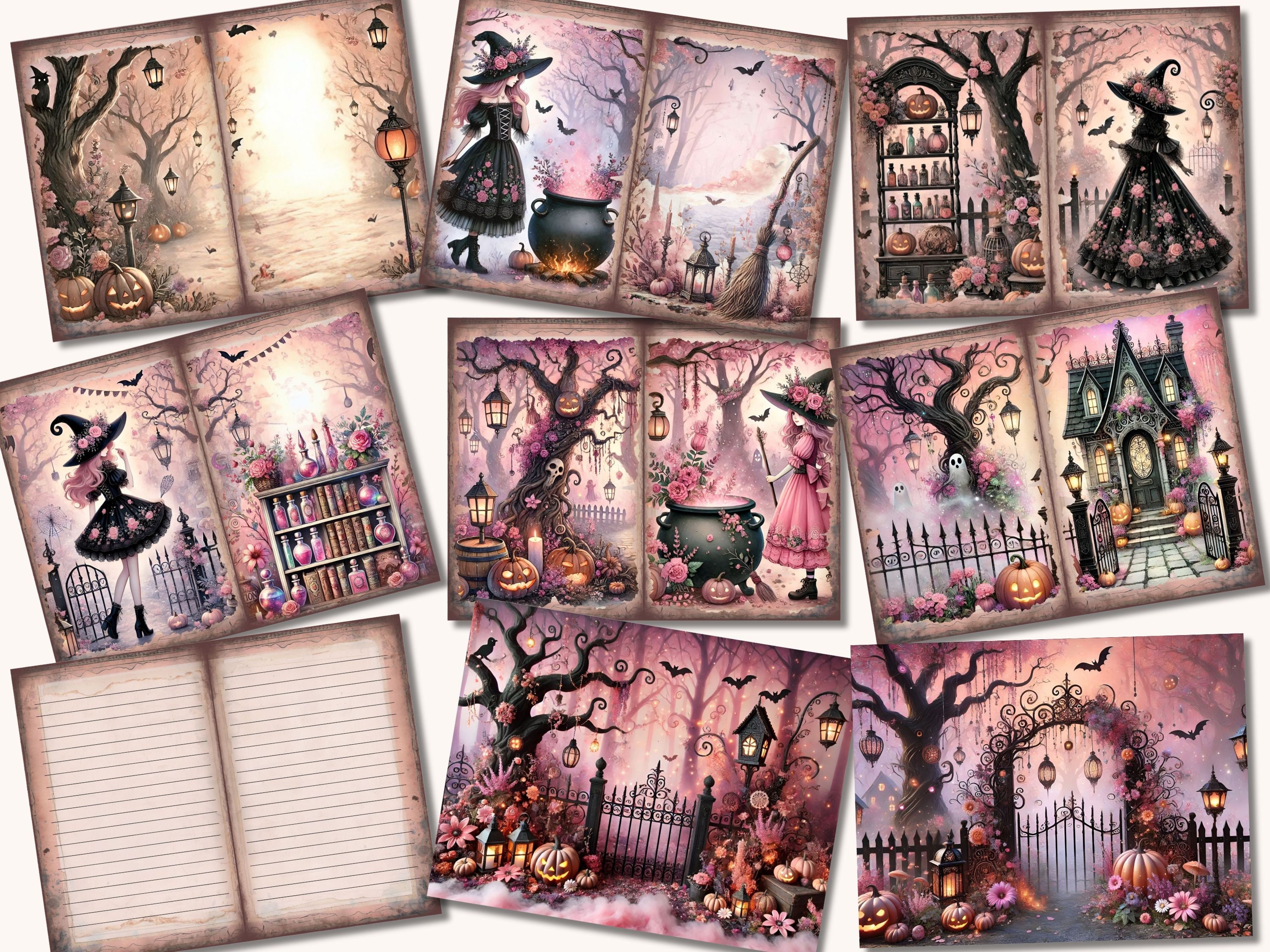 Witch Junk Journal Kit, Halloween Junk Journal, Pink Halloween, Pink ...