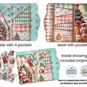 Retro Christmas Junk Journal Printable Folio, Folding Pocket Folder ...