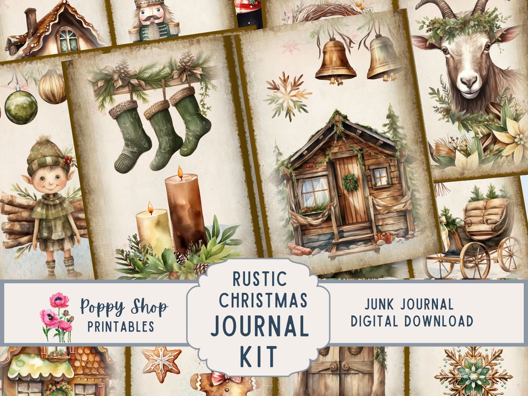 Rustic Christmas Junk Journal Pages and Ephemera Kit, Country Christmas ...