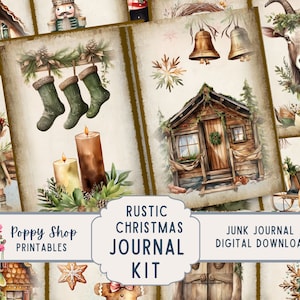 Diário de lixo de Natal rústico, diário de lixo, vintage, Natal country, kit de diário de lixo, Natal, para impressão, páginas de diário, download