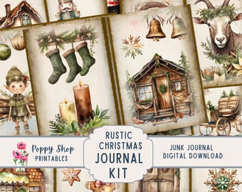 Rustic Christmas Junk Journal, Junk Journal, Vintage, Country Christmas, Junk Journal Kit, Christmas, Printable, Journal Pages, Download