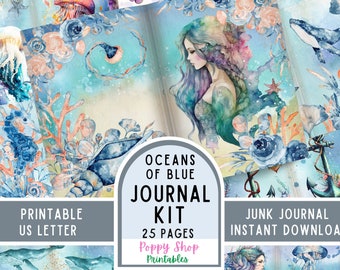 Ocean Junk Journal Kit, Sea Life Printable Junk Journal, Printable, Journal Pages, Whales, Mermaid, Ephemera, Scrapbook, Instant Download