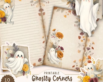 Halloween Junk Journal Pages, Ghost Junk Journal Kit, Cottagecore Halloween Writing Paper, Spooky Cute Fall Printables, Fall Journaling