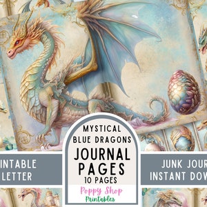 Dragon Journal Pages, Mystical Dragon, Junk Journal Kit, Blue, Fantasy, Junk Journal, Junk Journal Paper, Craft, Printable, Digital Download