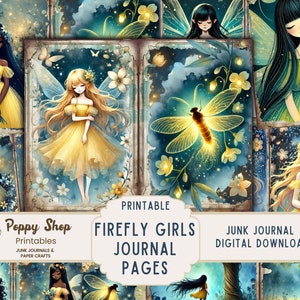 ジャンク ジャーナル キット、ホタル、女の子、ファンタジー、ジャンク ジャーナル キット、魔法の森、ジャンク ジャーナル、デジタル ペーパー、コラージュ、印刷可能、ジャーナル ページ