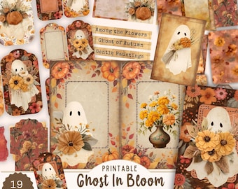 Ghost in Bloom Junk Journal Kit, Cottagecore Halloween Ephemera & Pages, Floral Ghost Printables, Fall Ghost Aesthetic, Pretty Halloween