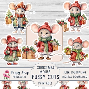 Découpes difficiles de souris de Noël, imprimable, souris, vintage, fantaisiste, découpes pointilleuses, journal indésirable, éphémères de Noël, embellissements, téléchargement.